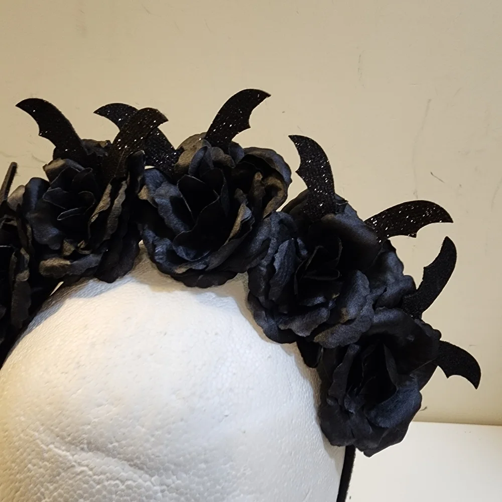 Halloween Black  Floral Catrina Morticia  Headband
